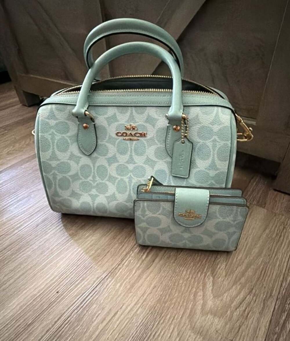 Coach Rowan Satchel Signature Canvas Light Blue Bag with Wallet
